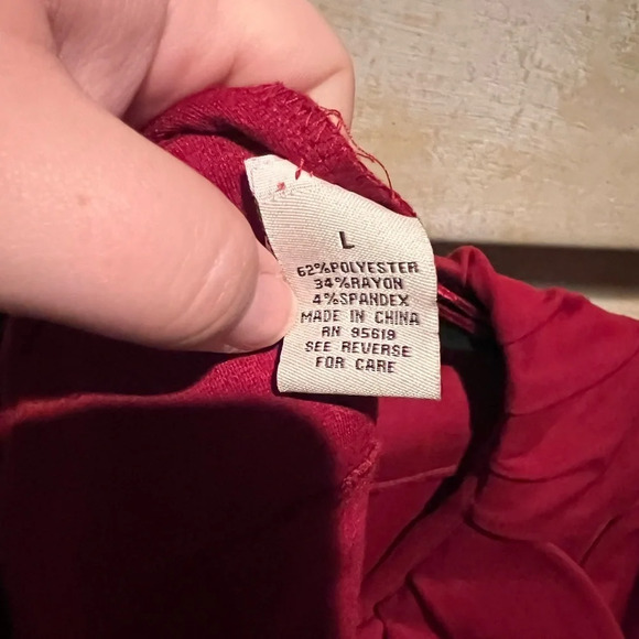 Fever Scalloped Dress Jacket Fabric Buttons Tie Belt Red Spandex blend Women's L - Picture 9 of 10